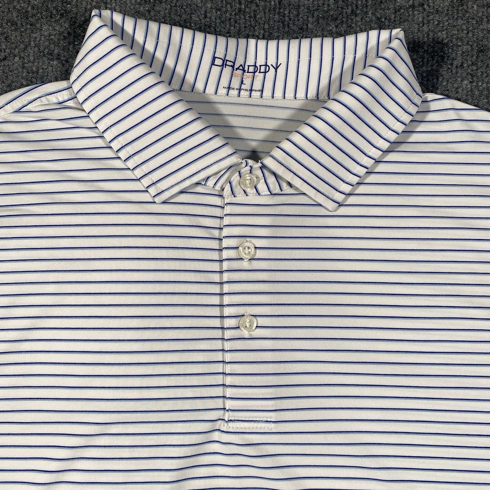 B. Draddy Sport Striped Performance Stretch Tartan Golf Polo Shirt Mens Large